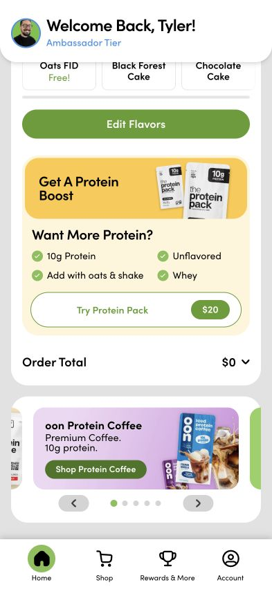 Protein Pack offer beneath Edit Flavors in the production mobile portal