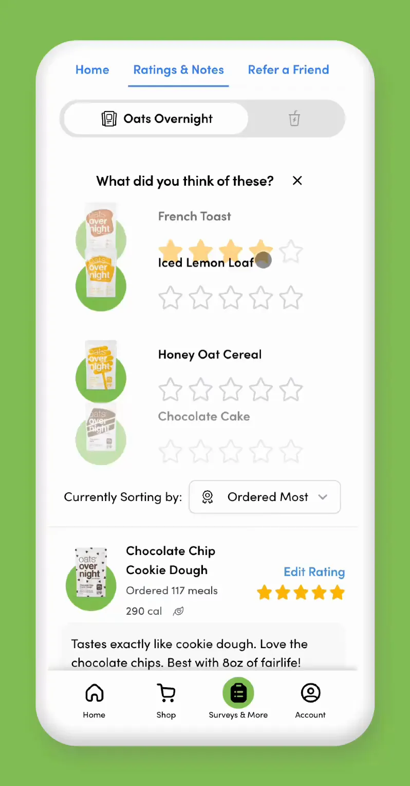 Fast star-rating interaction on a flavor list