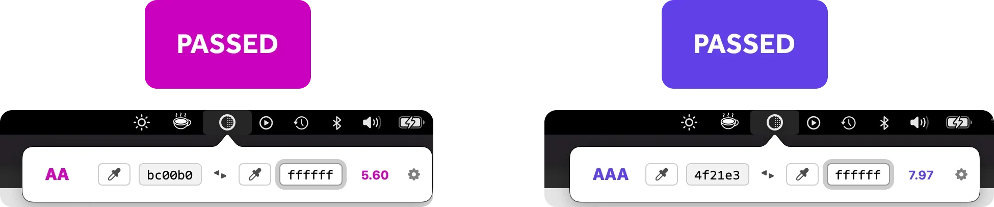 Contrast checks for magenta and purple icon colors